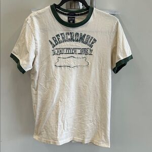 Abercrombie & Fitch Cream and Green Ringer Tee
